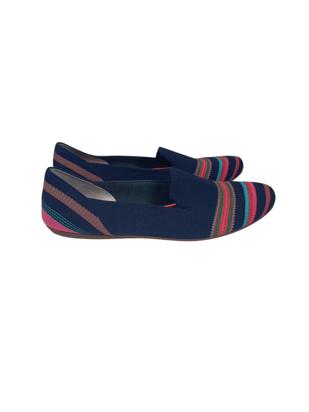Rothy’s Merino Wool Flat Ballet Shoes Size 10 Knit Upper Navy Ribbon Stripe - Picture 3 of 8